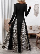 Perfee Leopard Square Neck Long Sleeve Maxi Dress OutfitFlow